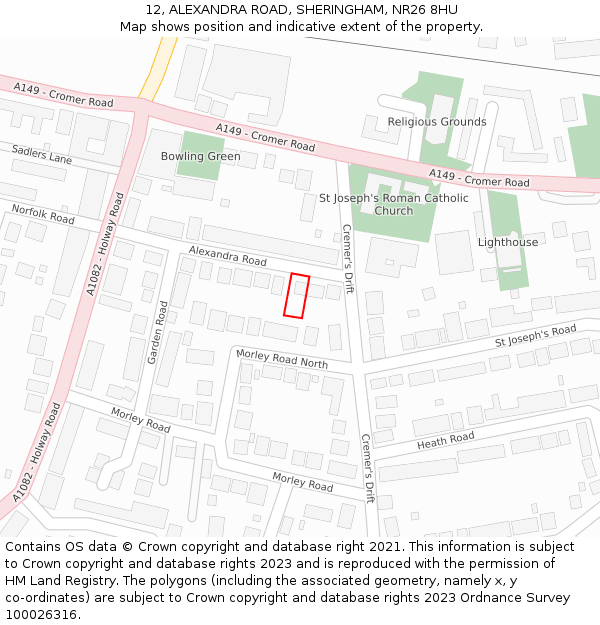12, ALEXANDRA ROAD, SHERINGHAM, NR26 8HU: Location map and indicative extent of plot