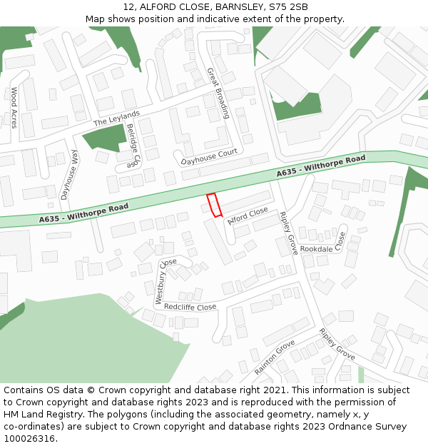 12, ALFORD CLOSE, BARNSLEY, S75 2SB: Location map and indicative extent of plot