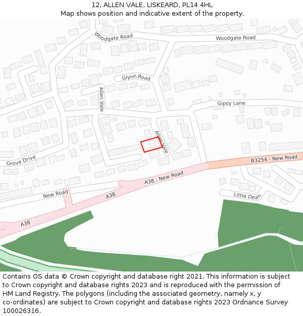 12, ALLEN VALE, LISKEARD, PL14 4HL: Location map and indicative extent of plot