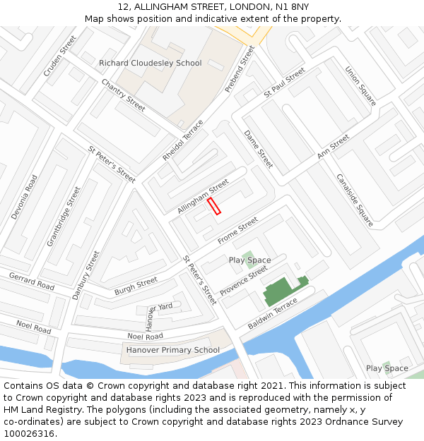 12, ALLINGHAM STREET, LONDON, N1 8NY: Location map and indicative extent of plot