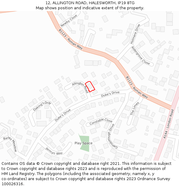 12, ALLINGTON ROAD, HALESWORTH, IP19 8TG: Location map and indicative extent of plot