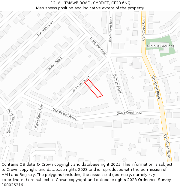 12, ALLTMAWR ROAD, CARDIFF, CF23 6NQ: Location map and indicative extent of plot