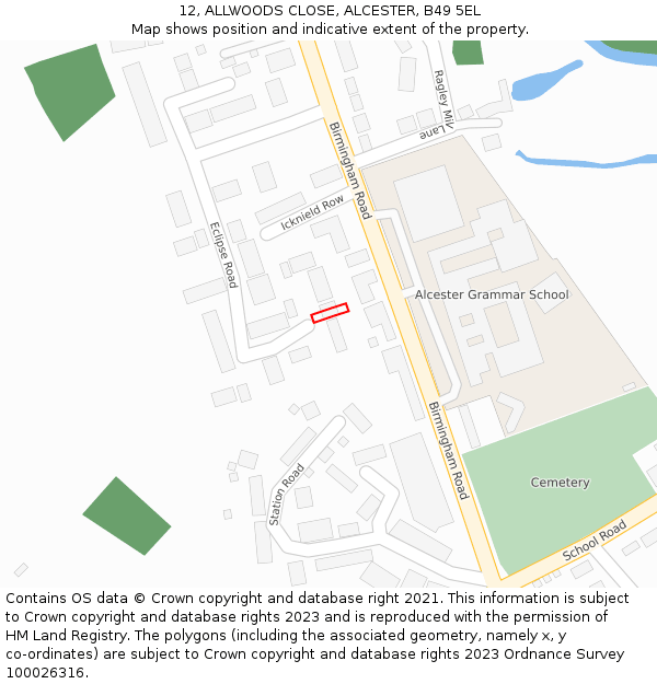 12, ALLWOODS CLOSE, ALCESTER, B49 5EL: Location map and indicative extent of plot