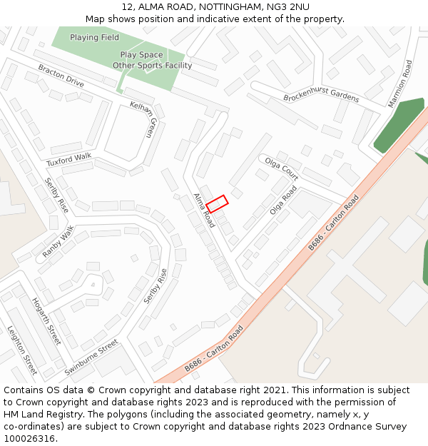 12, ALMA ROAD, NOTTINGHAM, NG3 2NU: Location map and indicative extent of plot