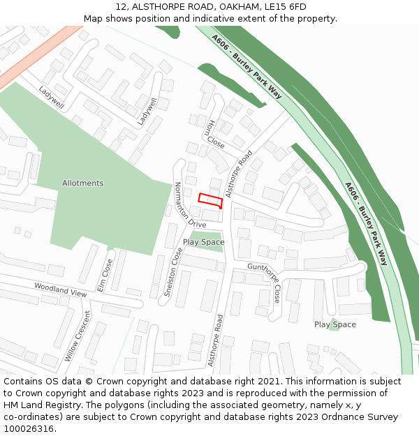 12, ALSTHORPE ROAD, OAKHAM, LE15 6FD: Location map and indicative extent of plot