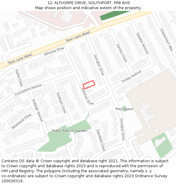 12, ALTHORPE DRIVE, SOUTHPORT, PR8 6HS: Location map and indicative extent of plot