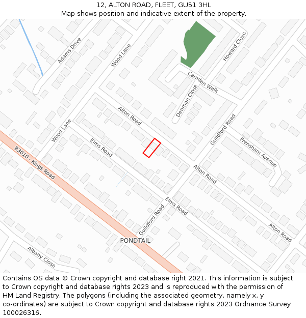 12, ALTON ROAD, FLEET, GU51 3HL: Location map and indicative extent of plot