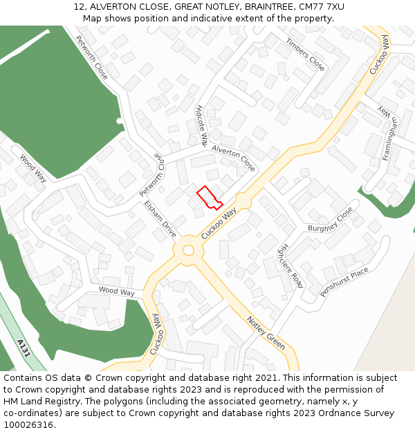 12, ALVERTON CLOSE, GREAT NOTLEY, BRAINTREE, CM77 7XU: Location map and indicative extent of plot