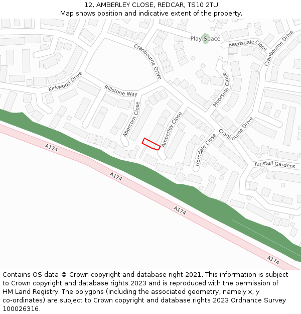 12, AMBERLEY CLOSE, REDCAR, TS10 2TU: Location map and indicative extent of plot