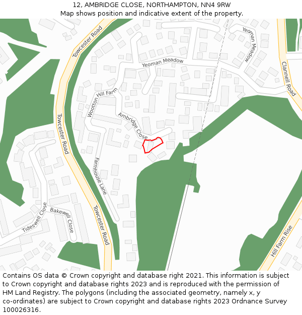 12, AMBRIDGE CLOSE, NORTHAMPTON, NN4 9RW: Location map and indicative extent of plot