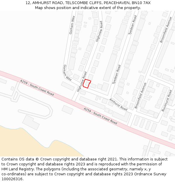 12, AMHURST ROAD, TELSCOMBE CLIFFS, PEACEHAVEN, BN10 7AX: Location map and indicative extent of plot