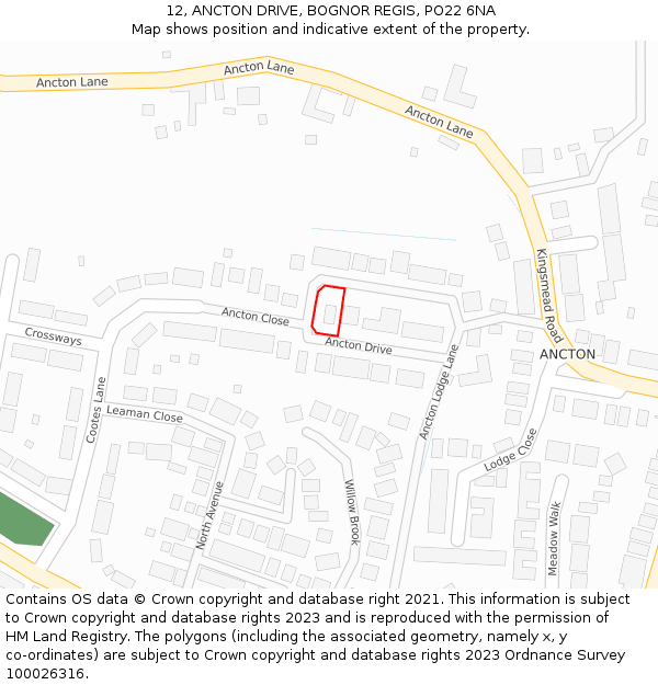 12, ANCTON DRIVE, BOGNOR REGIS, PO22 6NA: Location map and indicative extent of plot