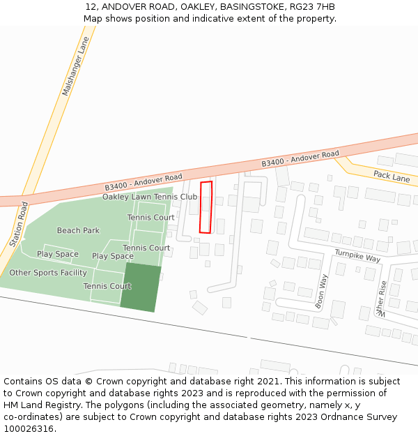 12, ANDOVER ROAD, OAKLEY, BASINGSTOKE, RG23 7HB: Location map and indicative extent of plot