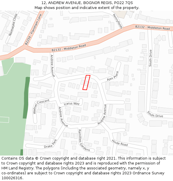 12, ANDREW AVENUE, BOGNOR REGIS, PO22 7QS: Location map and indicative extent of plot