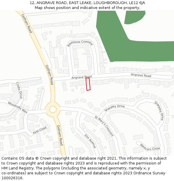 12, ANGRAVE ROAD, EAST LEAKE, LOUGHBOROUGH, LE12 6JA: Location map and indicative extent of plot