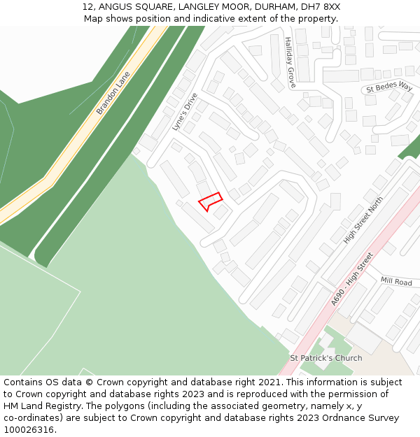 12, ANGUS SQUARE, LANGLEY MOOR, DURHAM, DH7 8XX: Location map and indicative extent of plot