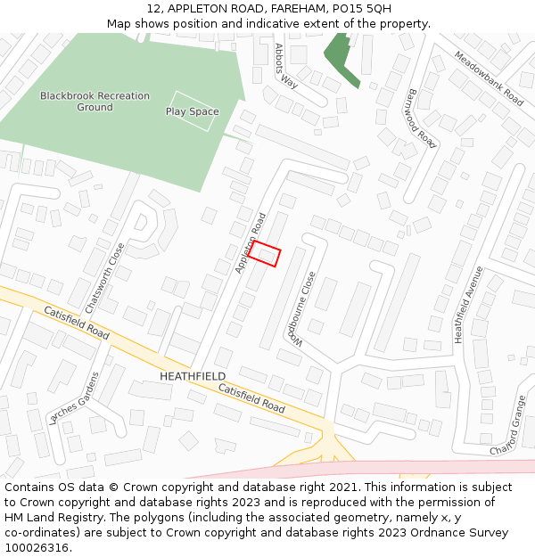 12, APPLETON ROAD, FAREHAM, PO15 5QH: Location map and indicative extent of plot