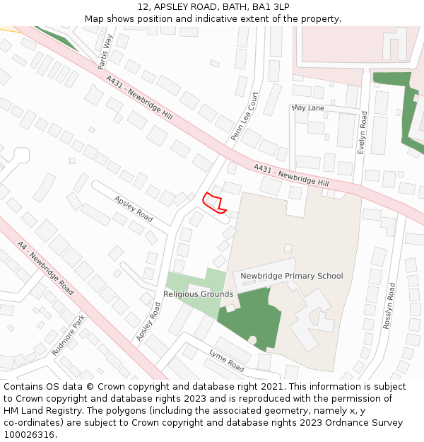 12, APSLEY ROAD, BATH, BA1 3LP: Location map and indicative extent of plot