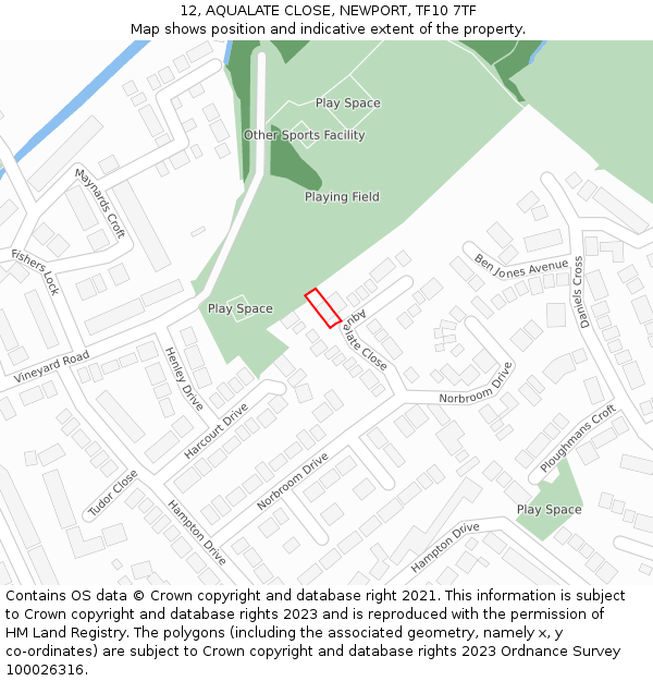 12, AQUALATE CLOSE, NEWPORT, TF10 7TF: Location map and indicative extent of plot