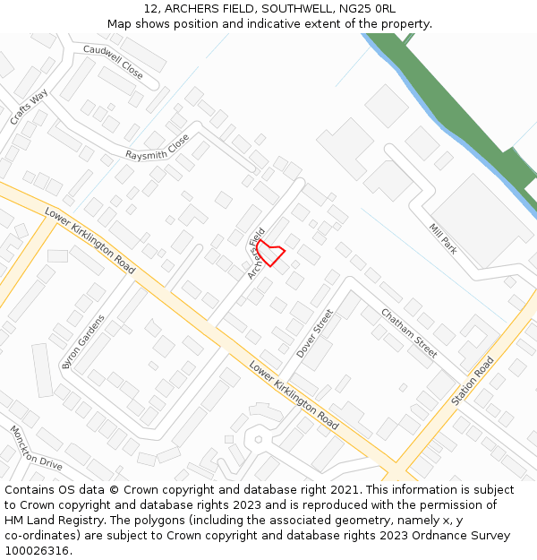 12, ARCHERS FIELD, SOUTHWELL, NG25 0RL: Location map and indicative extent of plot