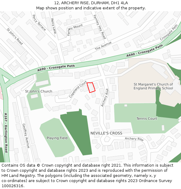 12, ARCHERY RISE, DURHAM, DH1 4LA: Location map and indicative extent of plot