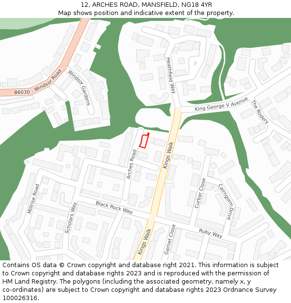 12, ARCHES ROAD, MANSFIELD, NG18 4YR: Location map and indicative extent of plot