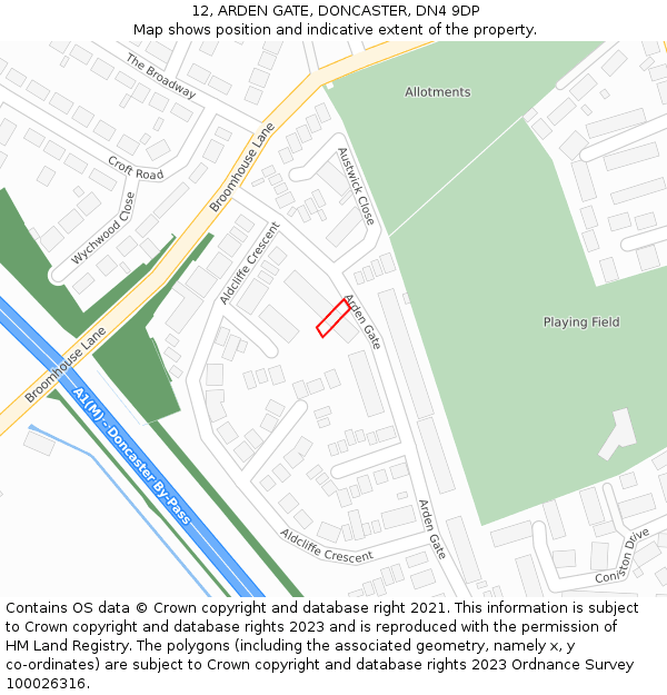 12, ARDEN GATE, DONCASTER, DN4 9DP: Location map and indicative extent of plot