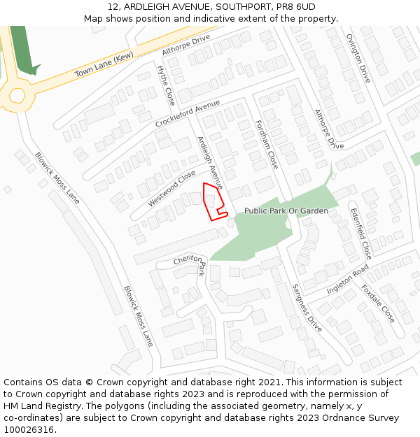 12, ARDLEIGH AVENUE, SOUTHPORT, PR8 6UD: Location map and indicative extent of plot