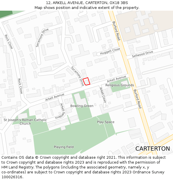 12, ARKELL AVENUE, CARTERTON, OX18 3BS: Location map and indicative extent of plot