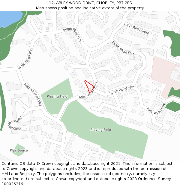 12, ARLEY WOOD DRIVE, CHORLEY, PR7 2FS: Location map and indicative extent of plot