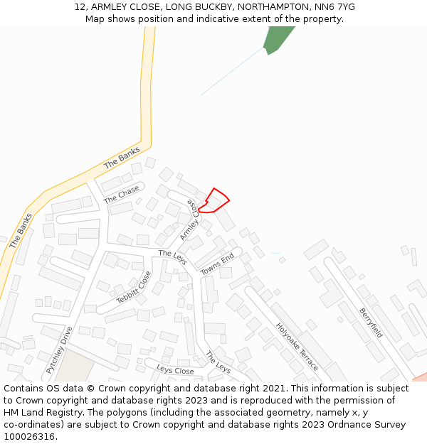 12, ARMLEY CLOSE, LONG BUCKBY, NORTHAMPTON, NN6 7YG: Location map and indicative extent of plot