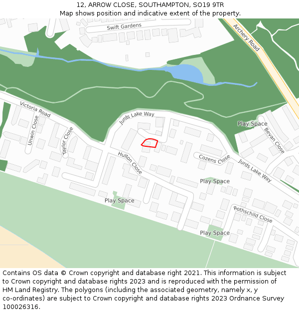 12, ARROW CLOSE, SOUTHAMPTON, SO19 9TR: Location map and indicative extent of plot