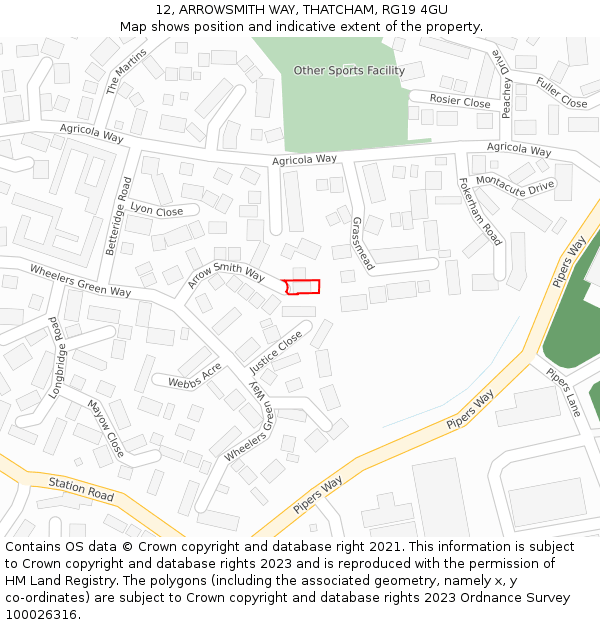 12, ARROWSMITH WAY, THATCHAM, RG19 4GU: Location map and indicative extent of plot