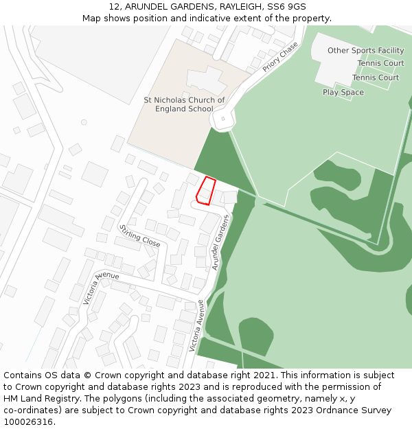 12, ARUNDEL GARDENS, RAYLEIGH, SS6 9GS: Location map and indicative extent of plot