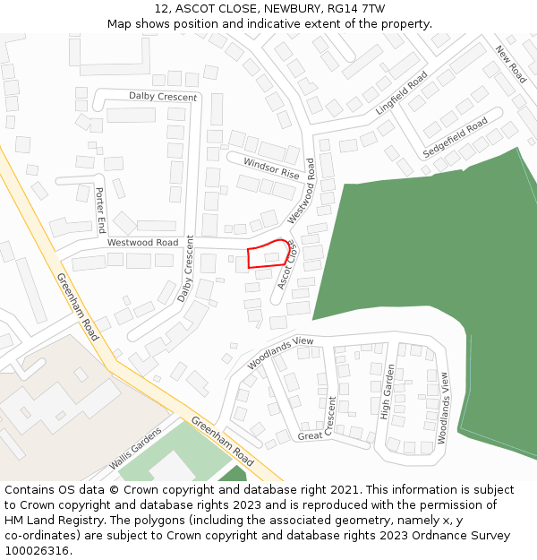 12, ASCOT CLOSE, NEWBURY, RG14 7TW: Location map and indicative extent of plot