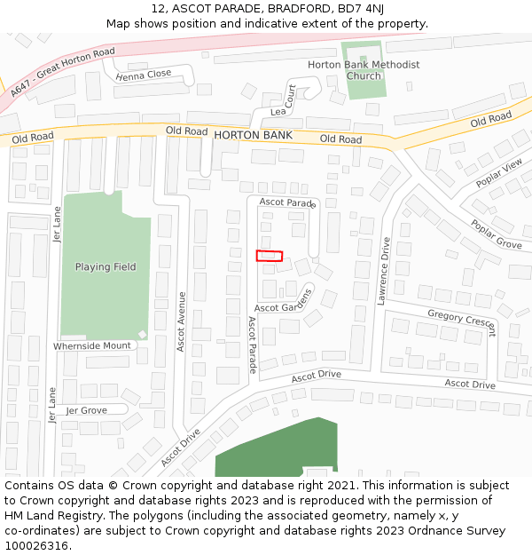 12, ASCOT PARADE, BRADFORD, BD7 4NJ: Location map and indicative extent of plot