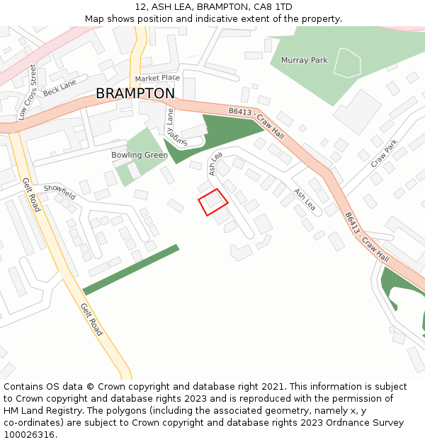 12, ASH LEA, BRAMPTON, CA8 1TD: Location map and indicative extent of plot