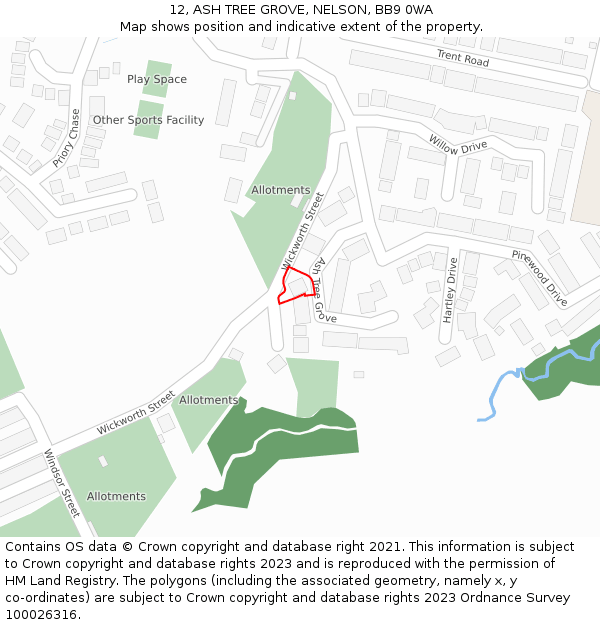 12, ASH TREE GROVE, NELSON, BB9 0WA: Location map and indicative extent of plot