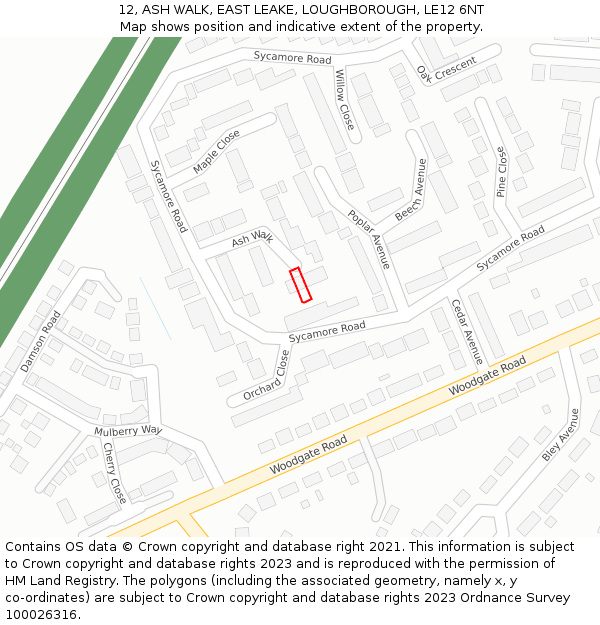 12, ASH WALK, EAST LEAKE, LOUGHBOROUGH, LE12 6NT: Location map and indicative extent of plot