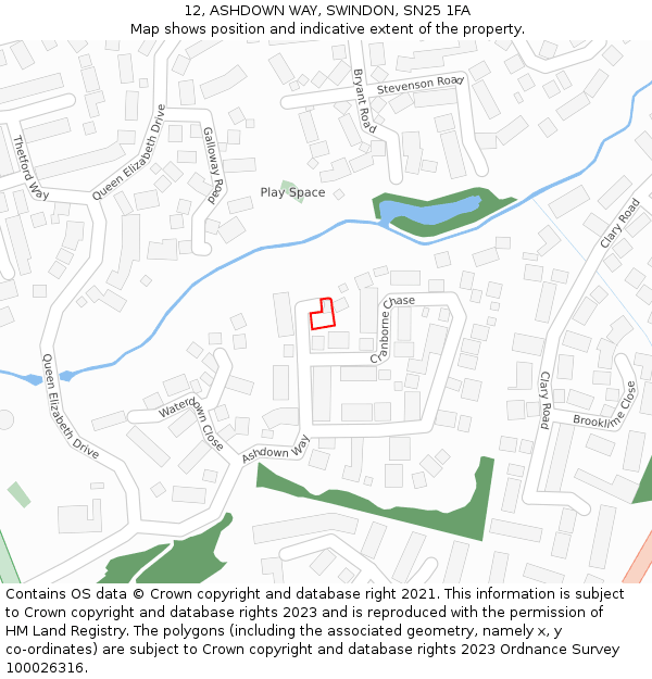 12, ASHDOWN WAY, SWINDON, SN25 1FA: Location map and indicative extent of plot