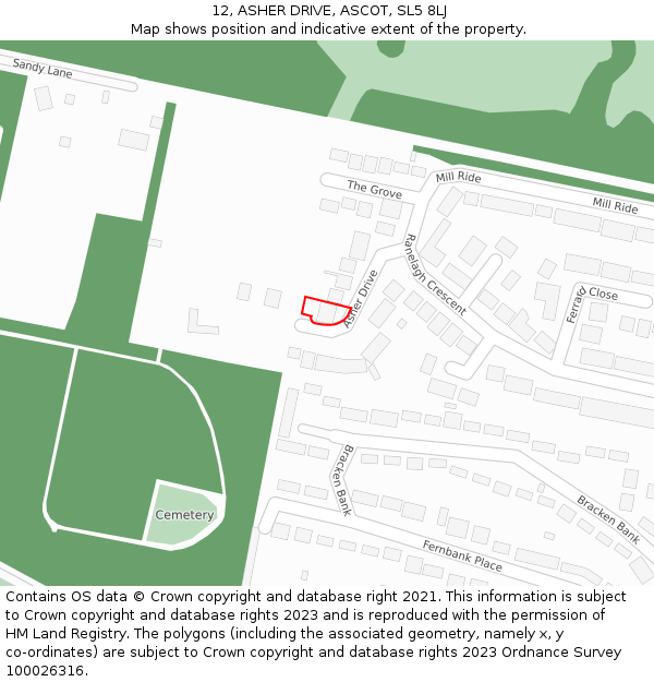 12, ASHER DRIVE, ASCOT, SL5 8LJ: Location map and indicative extent of plot