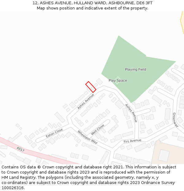 12, ASHES AVENUE, HULLAND WARD, ASHBOURNE, DE6 3FT: Location map and indicative extent of plot