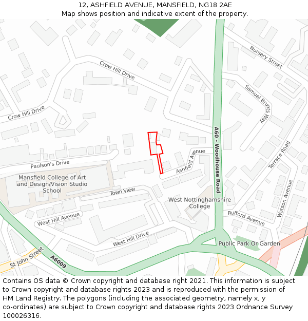 12, ASHFIELD AVENUE, MANSFIELD, NG18 2AE: Location map and indicative extent of plot