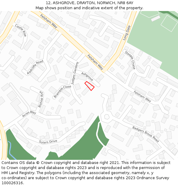 12, ASHGROVE, DRAYTON, NORWICH, NR8 6AY: Location map and indicative extent of plot