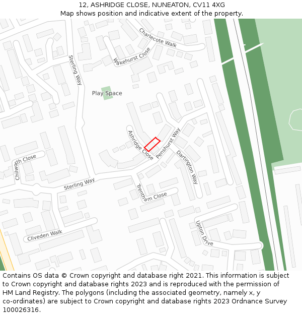12, ASHRIDGE CLOSE, NUNEATON, CV11 4XG: Location map and indicative extent of plot