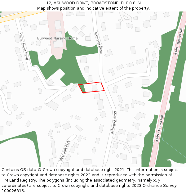 12, ASHWOOD DRIVE, BROADSTONE, BH18 8LN: Location map and indicative extent of plot