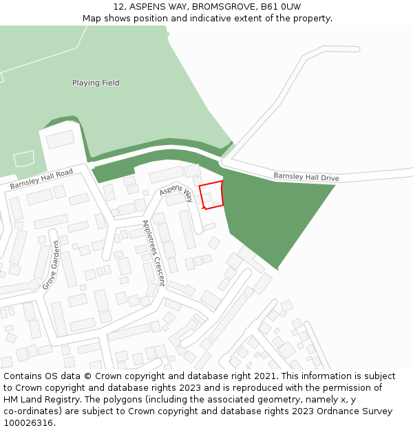 12, ASPENS WAY, BROMSGROVE, B61 0UW: Location map and indicative extent of plot