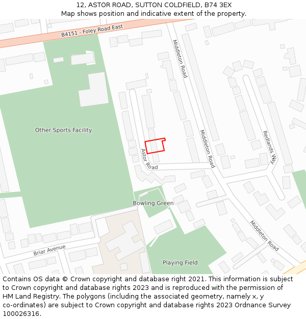 12, ASTOR ROAD, SUTTON COLDFIELD, B74 3EX: Location map and indicative extent of plot