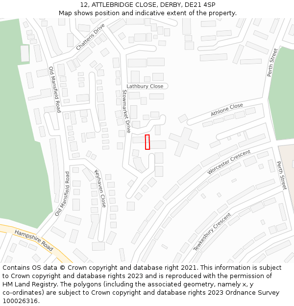 12, ATTLEBRIDGE CLOSE, DERBY, DE21 4SP: Location map and indicative extent of plot
