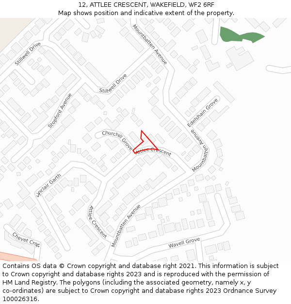 12, ATTLEE CRESCENT, WAKEFIELD, WF2 6RF: Location map and indicative extent of plot